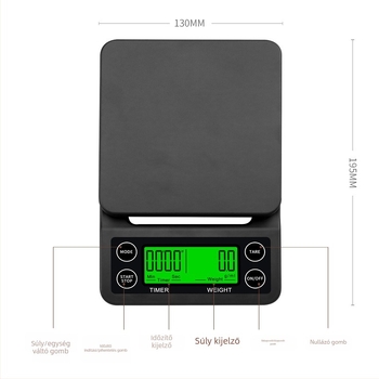 Changxie C07 Elektronikus konyhai mérleg kávéhoz, 0,1 g pontosság, kapacitás 5 kg, időzítő, HD kijelző