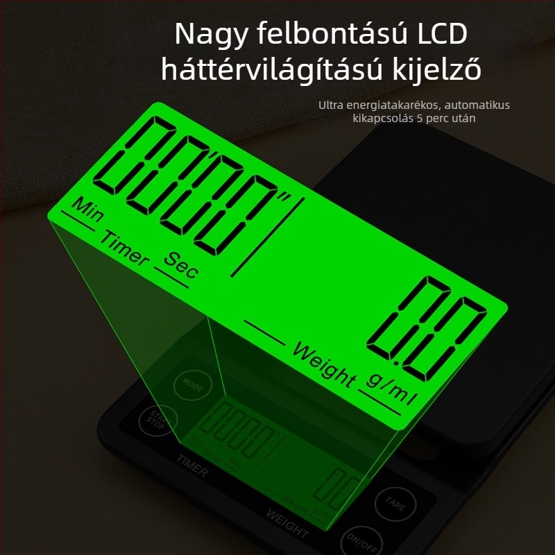 Changxie C07 Elektronikus konyhai mérleg kávéhoz, 0,1 g pontosság, kapacitás 5 kg, időzítő, HD kijelző