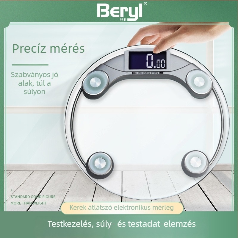 Beryl Otthoni Okos Súlymérő – Pontos Testsúly Mérés, Körkörös Átlátszó Digitális Mérleg