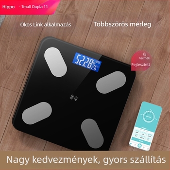 Testtömeg-mérleg testzsír méréssel, 180 kg teherbírás, USB töltés / AA elem, panel edzett üvegből