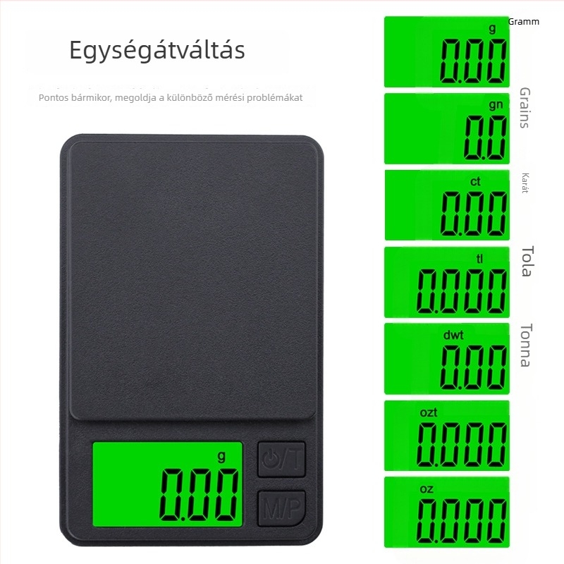 Precíziós digitális mérleg ékszerekhez, kompakt elektronikus mérleg, mérési tartomány 0,01 g–1 kg, modell T2, két AAA elemről működik