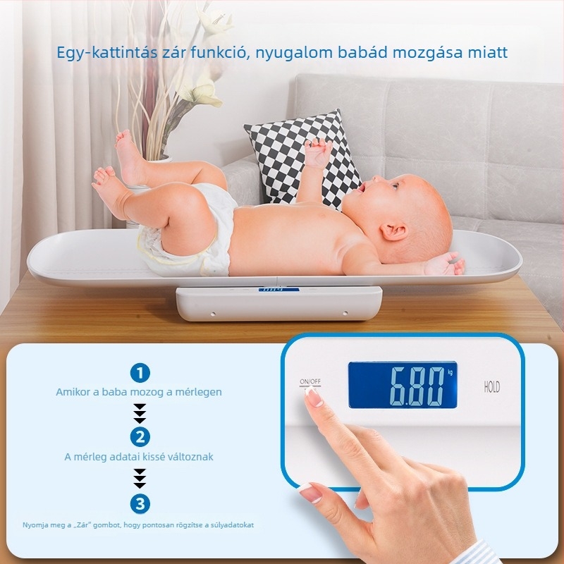 Baba elektronikus magasság- és testsúlymérleg, modell B2H, 1–15 kg kapacitás, elektronikus mérés, 3V tápegység