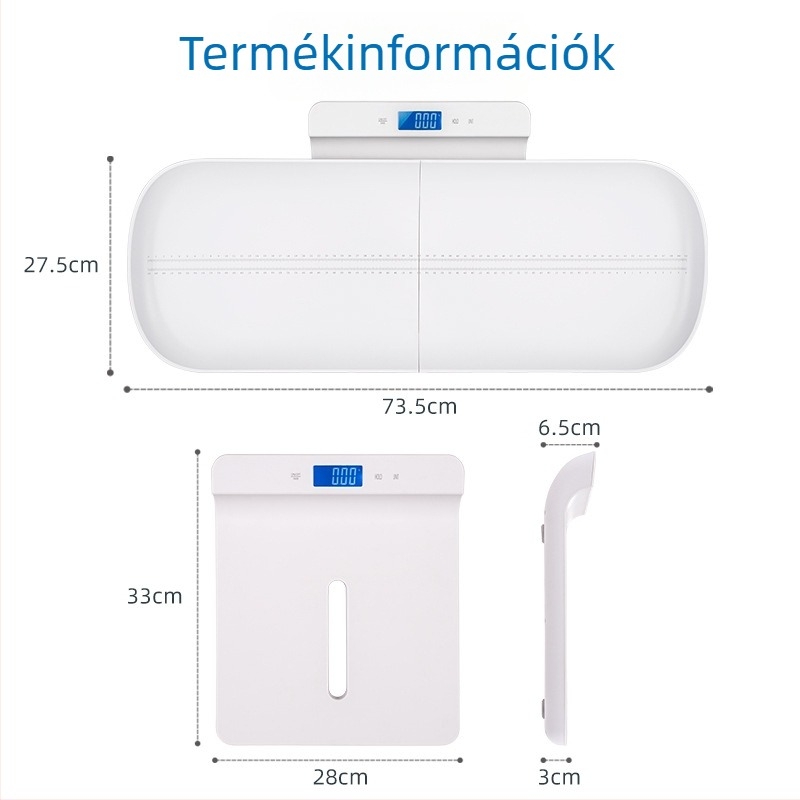 Baba elektronikus magasság- és testsúlymérleg, modell B2H, 1–15 kg kapacitás, elektronikus mérés, 3V tápegység
