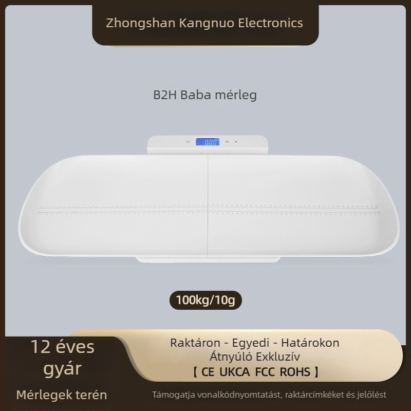 Baba elektronikus magasság- és testsúlymérleg, modell B2H, 1–15 kg kapacitás, elektronikus mérés, 3V tápegység