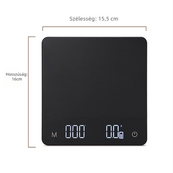 Intelligens kávémérleg automatikus időzítéssel, USB töltés, 5 kg kapacitás, 0,1 g lépésköz, konyhai mérleg