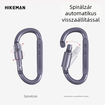 D-típusú alumínium ötvözet karabiner zármechanizmussal, kempingezéshez és kültéri használathoz; ideális kulcstartó és hátizsák-csat