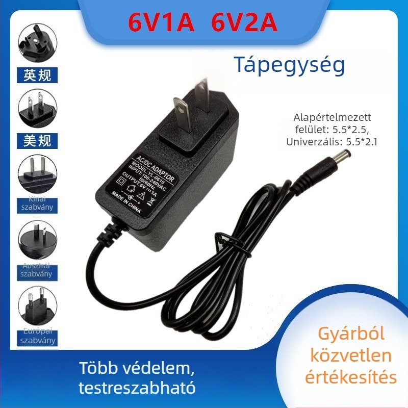 AC/DC tápegység 6V 1A–2A vérnyomásmérőhöz, varrógéphez, digitális mérleghez és glucométerhez – bemenet 100–240V