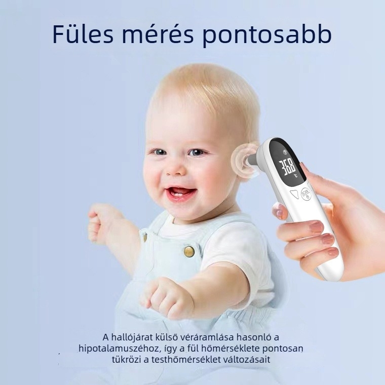 Csecsemők fülhőmérője, orvosi minőségű, intelligens, E01 modell, CE tanúsítvány, Magas hőmérséklet riasztás, Történeti adatok tárolása
