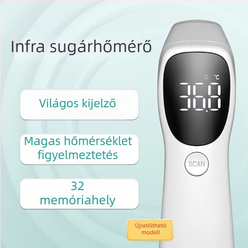 Infravörös hőmérő homlok- és fülhőmérő, kettős használat, LED kijelző, újratölthető Li-ion akkumulátor 3,7 V, modell Aet-r842, súly 73 g