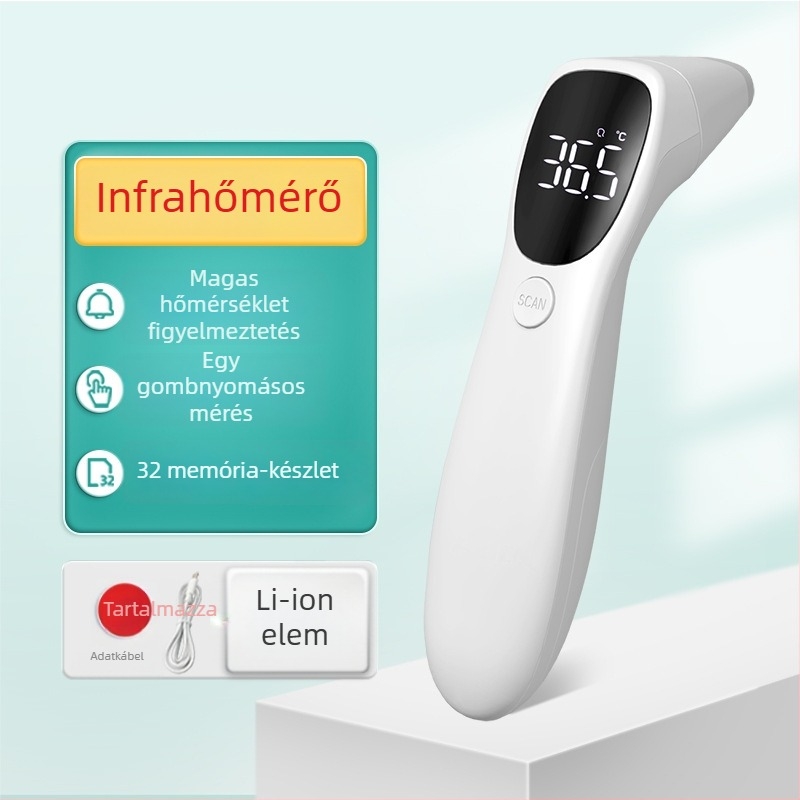 Infravörös hőmérő homlok- és fülhőmérő, kettős használat, LED kijelző, újratölthető Li-ion akkumulátor 3,7 V, modell Aet-r842, súly 73 g