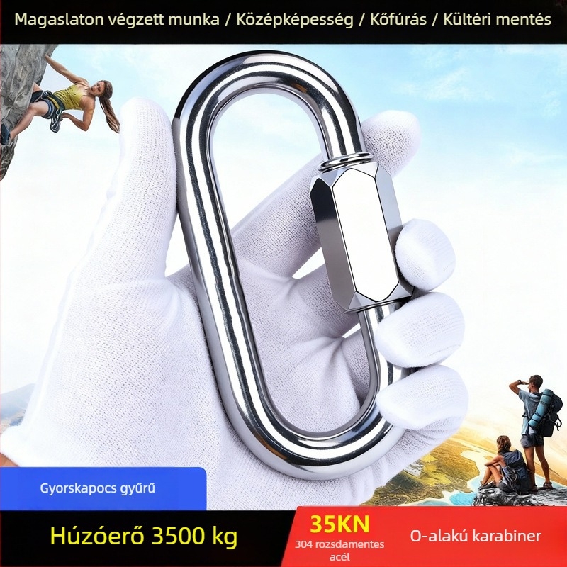 Chuanchuang zárható karabiner rozsdamentes acélból, 304-as, O- alakú, teherbírás 3500 kg