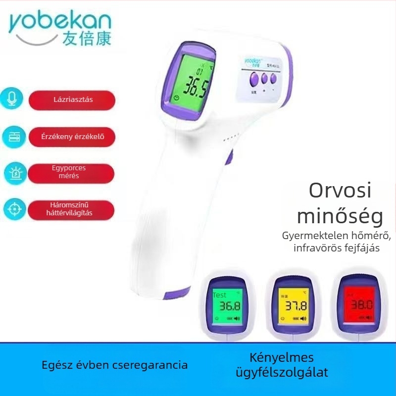 Bezkontaktus infravörös homlokhőmérő felnőtteknek és gyermekeknek, Youbeikang orvosi hőmérő, modell Thermometer, termék szám 001, orvostechnikai eszköz jóváhagyása 20182220044, országos garancia