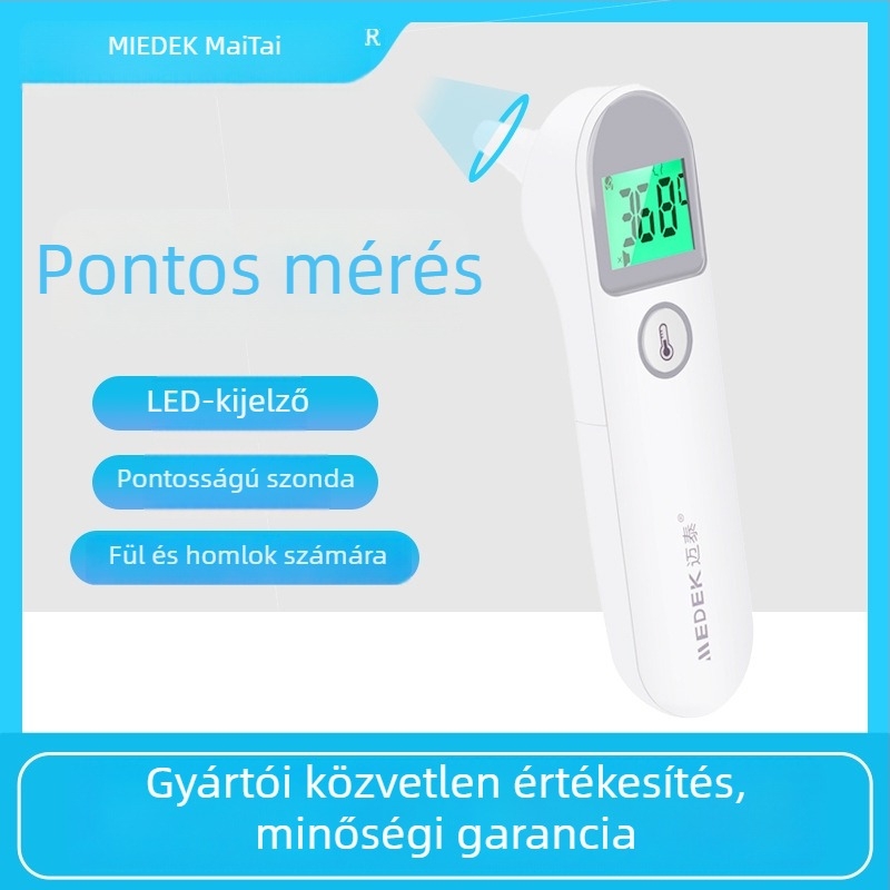 Maitai MDI231 infravörös homlok- és fülhőmérő, kézi orvosi elektronikus hőmérő, 2 x 1.5 V elemek, súly 130 g