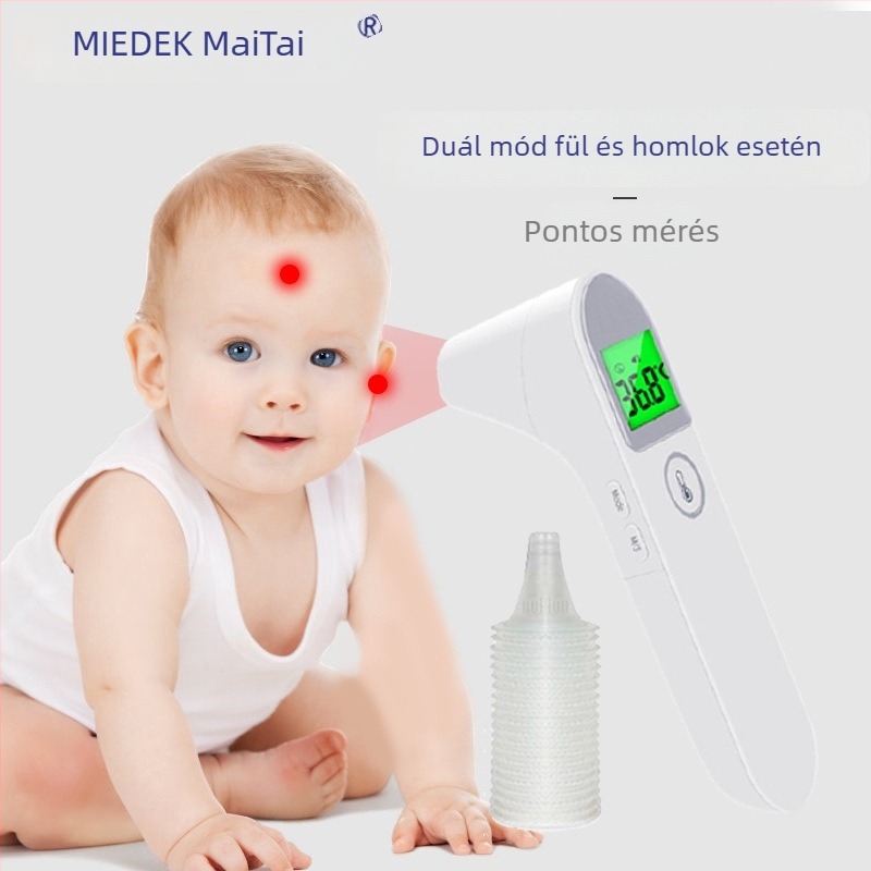 Maitai MDI231 infravörös homlok- és fülhőmérő, kézi orvosi elektronikus hőmérő, 2 x 1.5 V elemek, súly 130 g
