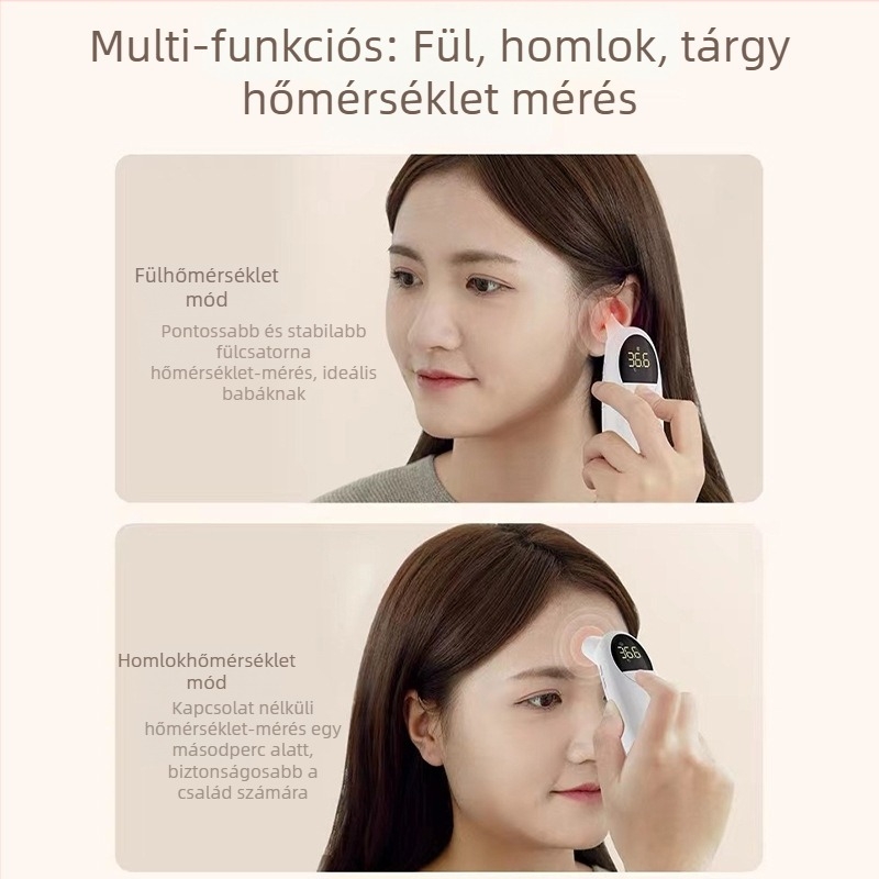 Infravörös fül- és homlokhőmérő, modell HSP-EWQ-005, integrált homlok- és fülmérés, 1800 mAh akkumulátor, 120 g súly