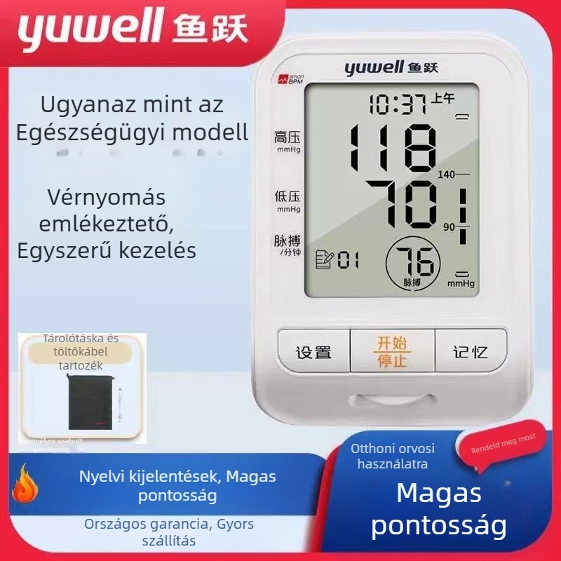 YE655B Felkaros elektronikus vérnyomásmérő, otthoni használatra, nagy precizitás, mérés ugyanazon karon