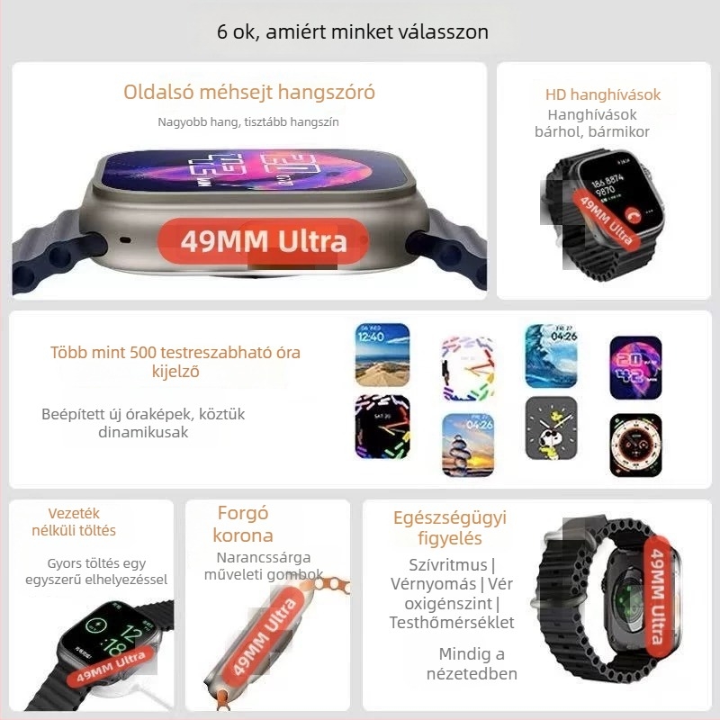 S10 Ultra okosóra Bluetooth hívásokkal, pulzusmérés, véroxigén-szint mérés, alvásfigyelés, Android-kompatibilis