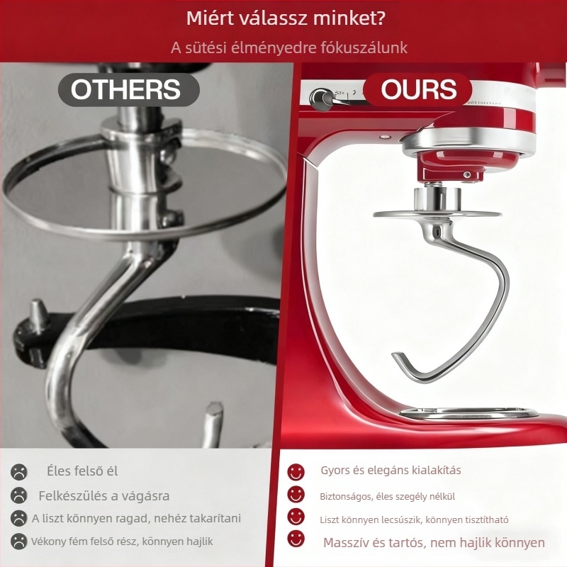 Rozsdamentes acél tésztahorog KitchenAid 5 Qt-hez – levehető tartozék