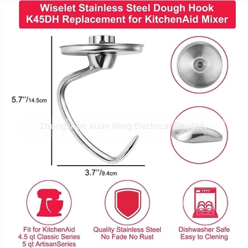 Rozsdamentes acél tésztakeverő kampó KitchenAid 4,5–5 Qt függőleges mixerhez K45DH