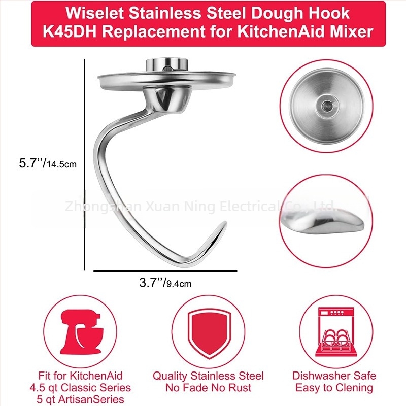 Rozsdamentes acél tésztakeverő kampó KitchenAid 4,5–5 Qt függőleges mixerhez K45DH