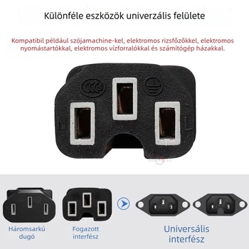 Rizsfőzőhöz és elektromos edényhez való tápkábel, 3 tűs csatlakozó, PVC