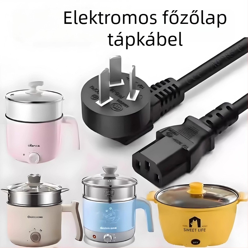 Rizsfőzőhöz és elektromos edényhez való tápkábel, 3 tűs csatlakozó, PVC