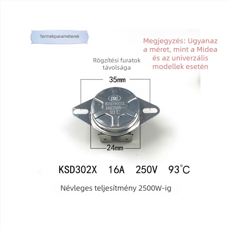 Tárolós típusú elektromos vízmelegítő termosztát kapcsoló kiegészítő, 92°C/93°C, 16A/20A névleges, túlmelegedés és száraz égés elleni védelem