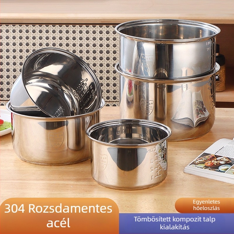 304 rozsdamentes acél belső edény rizsfőzőhöz, vastított, dupla aljzattal