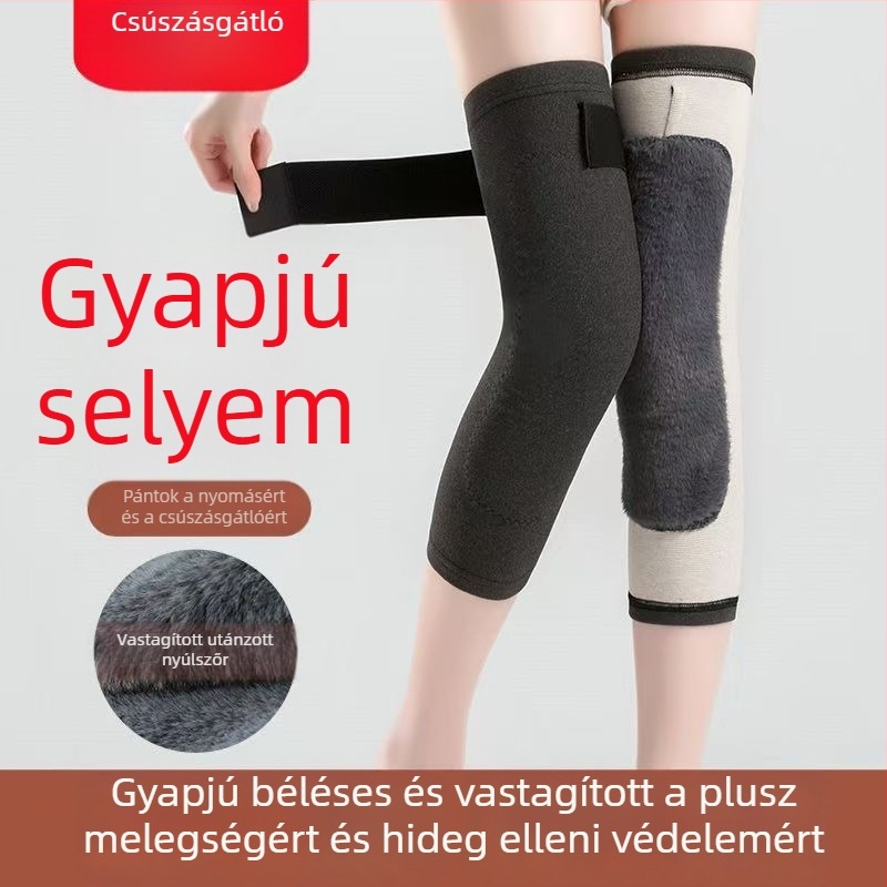 Gyapjú-selyem melegítő térdvédők fleece belsésével és csúszásmentes pántokkal, férfiak és nők számára, térdízület védelem, vastagított