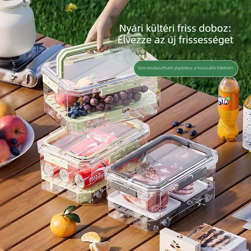 Ebédes doboz, élelmiszer-minőségű frissesség-tároló, hordozható szabadtéri piknikhez, 2.1–3 L, manuális zárás, újrafelhasználható