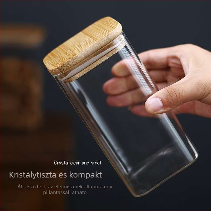 Négyzet alakú üvegtároló edény zárófedéllel – mikrohullámú sütőben használható, 301–500 ml, cukorkák, ételek és fűszerek tárolására