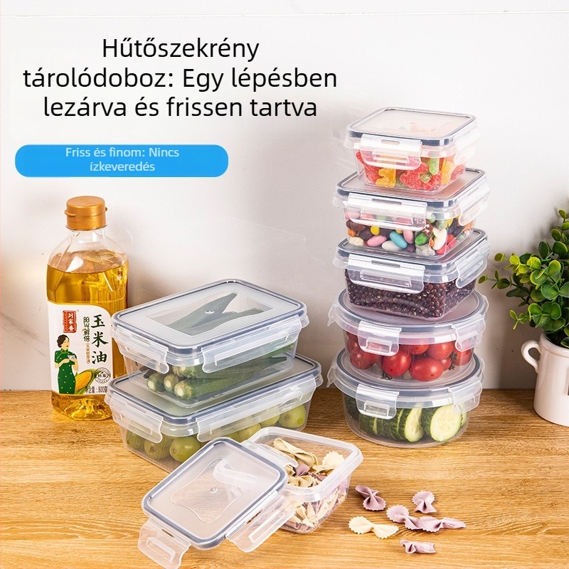 Új konyhai átlátszó zárható tárolóedények készlet gyümölcsök és zöldségek tárolására, műanyagból, 1–2 L kapacitás