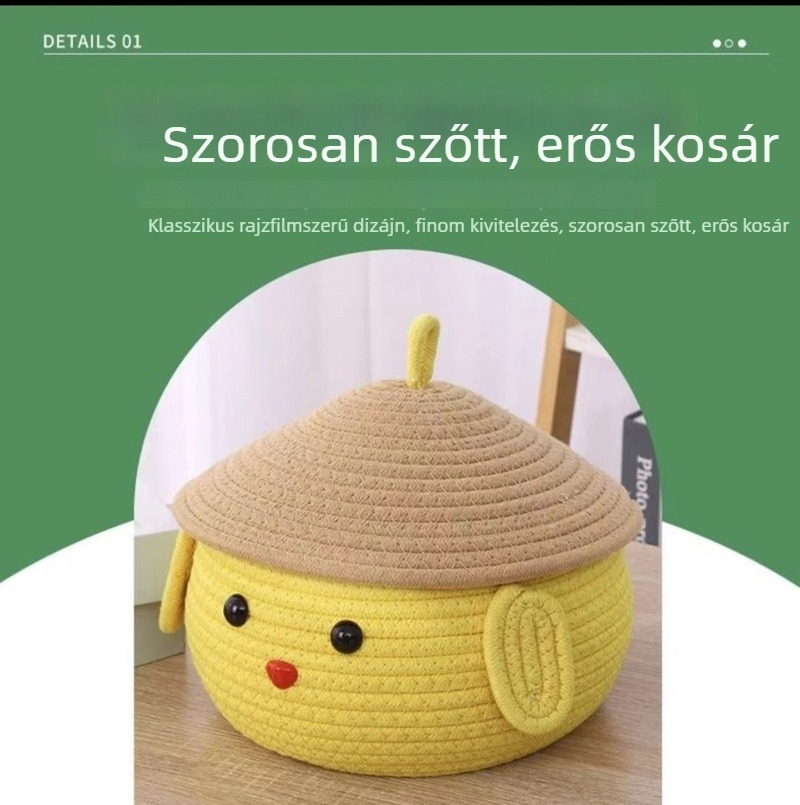 Cartoon asztali tároló doboz fedéllel – vászon anyagú, 2L kapacitás, nappali, hálószoba és dolgozószoba számára