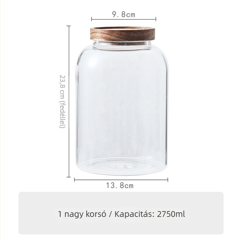 Zárható üveg tároló – hengeres, élelmiszer-minőségű, alkalmas száraz tea és narancshéj kiállítására