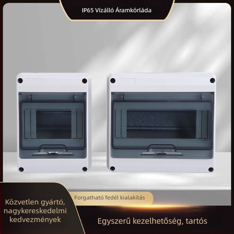 Teljesen műanyag, vízálló elosztó doboz háztartási elektromos rendszerhez, felületre szerelhető.