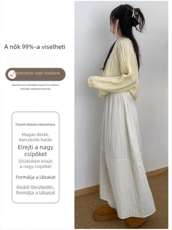 Off-white textúrált sütőtökös szoknya nőknek, magas derék, A-vonal, esernyő fazon, őszi-téli 2025