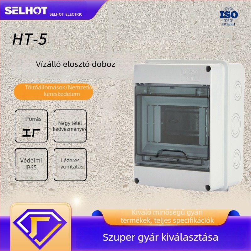 Kültéri IP65 vízálló műanyag elosztódoboz megszakítóhoz, 8 áramkör, 2 sor, ABS ház, 63A, CE