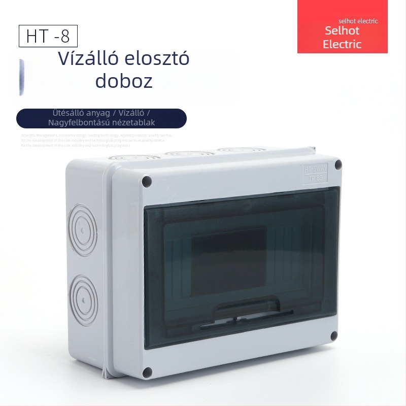 Kültéri IP65 vízálló műanyag elosztódoboz megszakítóhoz, 8 áramkör, 2 sor, ABS ház, 63A, CE