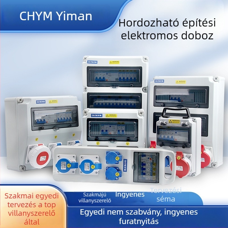 Építési helyszíni energiaelosztó doboz, kültéri IP66 vízálló, műanyag hordozható háromszintes doboz, 220V, testreszabható