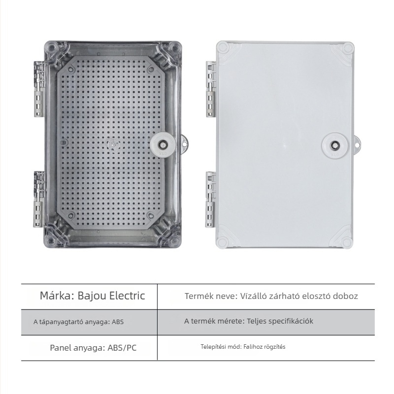 Kültéri vízálló műanyag elosztódoboz snap-on fedéllel, ABS ház, IP66, méretek 500×400×195 mm, névleges áram 16 A, CE
