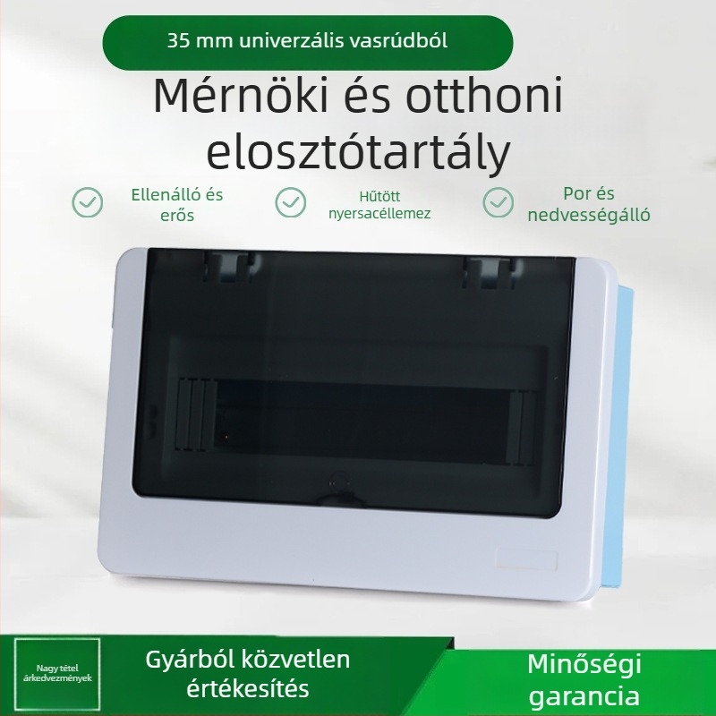 Rejtett beépítésű elosztódoboz kapcsolókkal és áramkörökkel, műanyag víz- és porálló burkolat