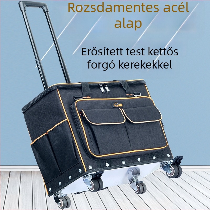 Kerekes szerszámosláda rozsdamentes acél aljzattal, kopásálló és vízálló, rúd típusú kialítás