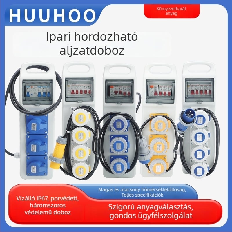 Hordozható vízálló ipari csatlakozó doboz, IP67, 110-220V, 4 pólus, 1 sor, 16-32A, ABS/PC ház