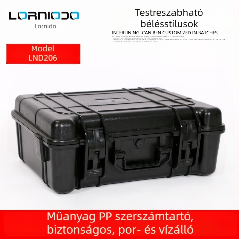 Műanyag szerszámosláda, hordozható, elektromos és műszer tárolására, PP konstrukció