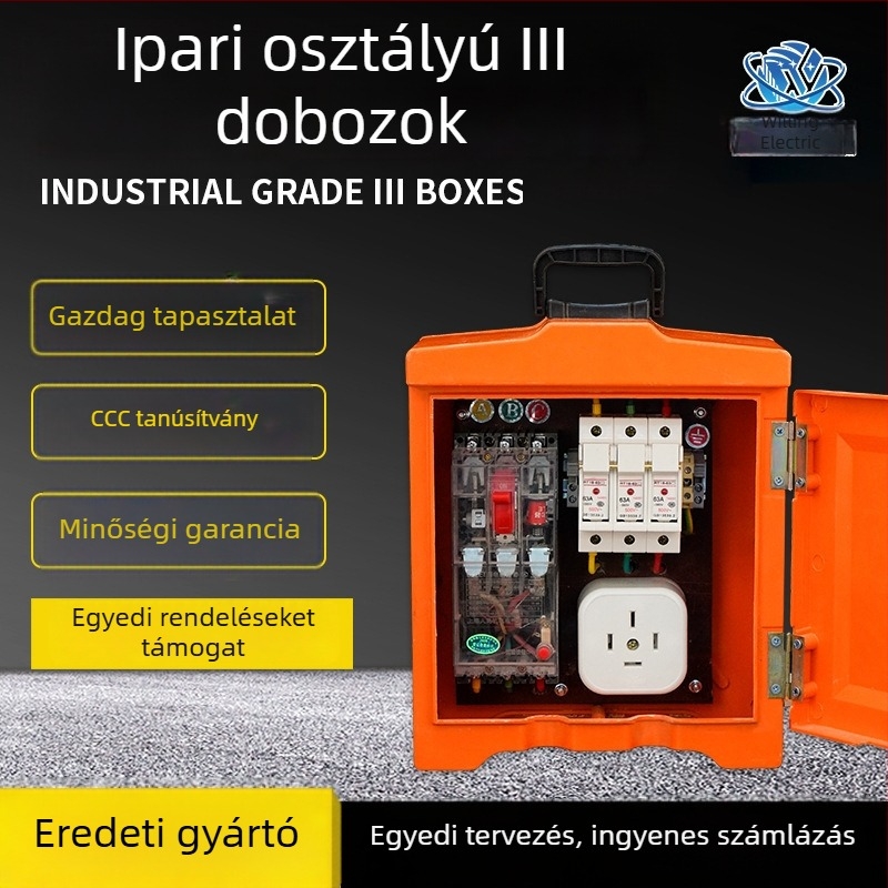 Ipari háromszintes kültéri elosztó doboz vízálló házzal, hordozható tápegység és világítási aljzat, CCC tanúsítvány, testreszabás elérhető