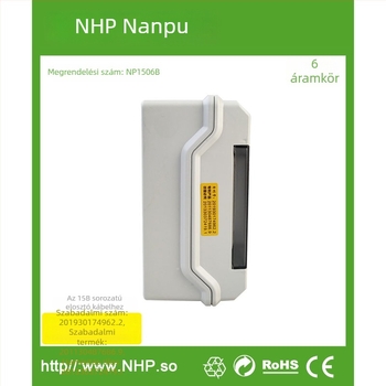 NP1506B 6‑pozíciós vízálló elosztó doboz beltéri és kültéri használatra IP65, 6P, 32A, PC ház