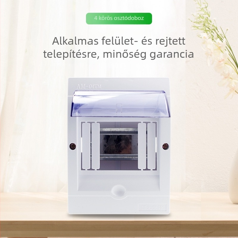 Felszínre szerelt négykörös kapcsolódoboz, vízálló IP30, ABS tokozás PC fedéllel fürdőszobai világításhoz