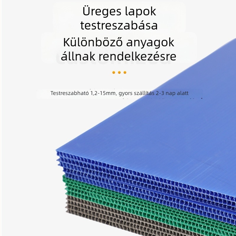 Antisztatikus üreges tábla szállító doboz, vízálló és nedvességálló kivitel, PP műanyag, falvastagság és belső/külső méretek testre szabható.