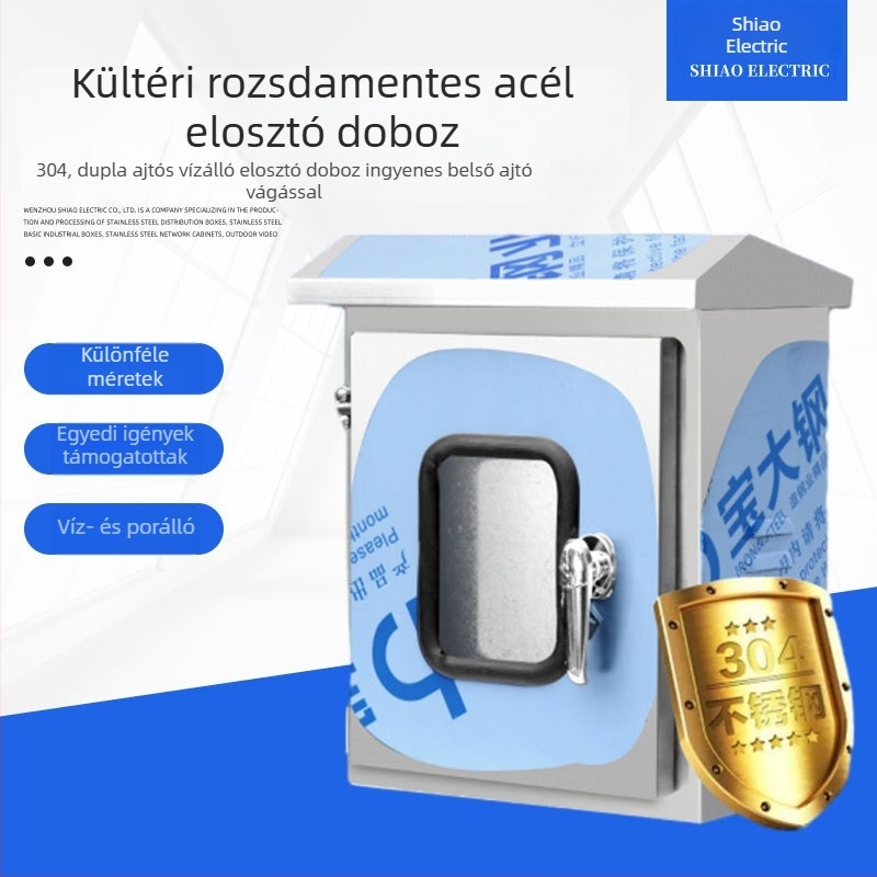 304 rozsdamentes acél kültéri elosztó doboz, vízálló, dupla ajtó, monitorozó műszer-energia és berendezés-vezérlő doboz