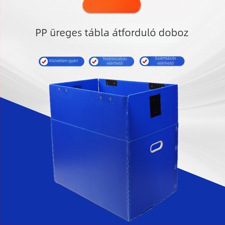 PP üreges panelből készült, nagy kapacitású, vízálló és nedvességálló Velcro-záras fordító/hordozó doboz, összecsukható tároló doboz, kalcium-plasztikus doboz